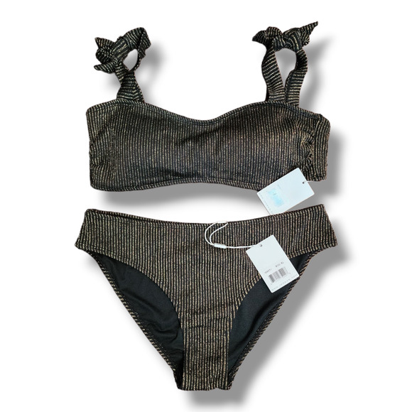 Ingear Black & Gold Metallic Striped Bikini Set Women’s Size XL - Picture 1 of 8
